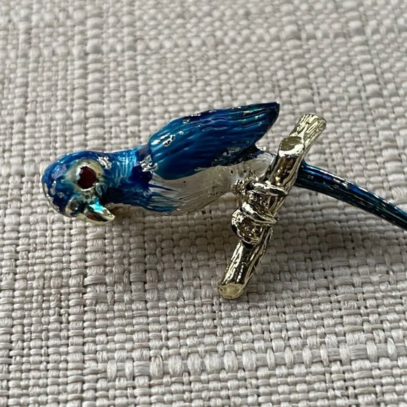 Vintage Pin Blue Bird on Gold Tone Tree Branch Bird Brooch Vintage Jewelry - Picture 5 of 13